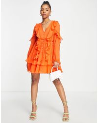 ASOS - Ruffle Mini Dress With Button Front And Lace Detail - Lyst