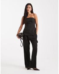 ASOS - Top De Sastre Negro Con Raya Diplomática Y Escote Palabra De Honor De (Parte De Un Conjunto) - Lyst