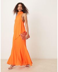 ASOS - Robe longue double épaisseur à fleurs à encolure montante en mousseline - mandarine - Lyst