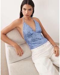 ASOS - Sequin Backless Halter Neck Top - Lyst