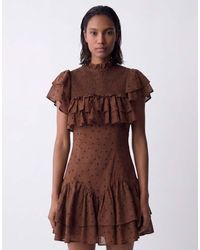 ASOS - High Neck Ruffle Mini Dress With Shirring - Lyst