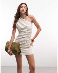 Mango - One Shoulder Ruched Mini Dress - Lyst
