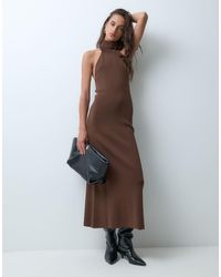 BRONZE SNAKE - Halterneck High Neck Maxi Knit Dress - Lyst