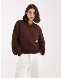 ASOS - Blouson Sleeve Nipped Waist High V Sweater - Lyst