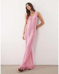 ASOS - Crochet Knit Maxi Dress With Fringe - Lyst