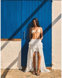 Bershka - Asymmetric Lace Midi Skirt - Lyst