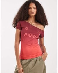 ASOS - Off The Shoulder Bardot Tee With Football Graphic - Lyst