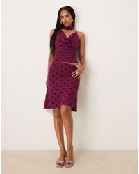 ASOS - Gonna Al Ginocchio Color Prugna Con Stampa A Pois Floccata - Lyst