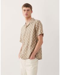 ASOS - Regular Fit Camp Collar Linen Blend Shirt With Geo Print - Lyst