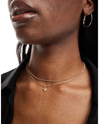 AllSaints - Heart Pendent Double Chain Necklace - Lyst