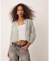 Jdy - 3/4 Sleeve Crop Broderie Cardigan - Lyst