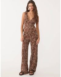 Stradivarius - Stardivarius Embroidered Straight Leg Trousers With Linen - Lyst
