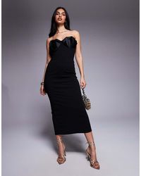 ASOS - Bandeau Midi Dress With Pleated Bust Cup Details - Lyst