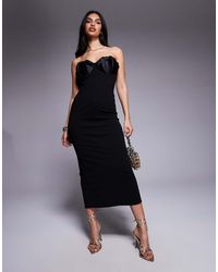 ASOS - Scuba Bandeau Midi Dress With Pleated Bust Cup Details - Lyst