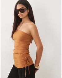 ASOS - Ruched Side Linen Bandeau Top - Lyst