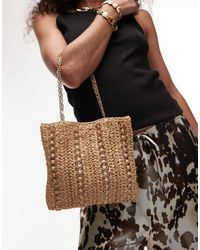 Mango - Schoudertas Van Raffia Met Metalen Ringen - Lyst