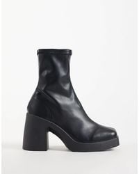 ASOS - Wide Fit Edison Square Toe Chunky Heeled Sock Boots - Lyst