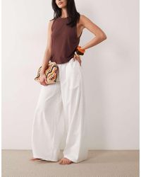 Missy Empire - Linen Blend Tie Waist Wide Leg Trousers - Lyst