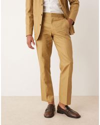 ASOS - Cotton Linen-blend Straight Leg Suit Pants - Lyst
