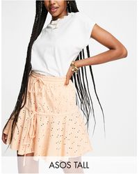 ASOS - Asos Design Tall Broderie Tiered Mini Skirt With Tie Detail - Lyst