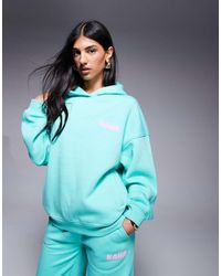 Kaiia - Sudadera Color Aguamarina Y Rosa Pastel Extragrande Con Capucha Y Logo Estampado En Relieve De (Parte De Un Conjunto)-Azul - Lyst