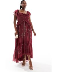 ASOS - Asos Design Curve Scatter Embellished Ruffle Off Shoulder Cut Out Midi Dress - Lyst