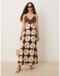 Abercrombie & Fitch - Robe nuisette longue en lin à découpe et fines bretelles - imprimé - Lyst