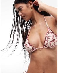 River Island - Coral Print Bikini Top - Lyst