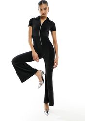 Fashionkilla - Stretch Cord Zip Through Tie Back Jumpsuit - Lyst