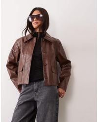 Mango - Faux Croc Leather Jacket - Lyst