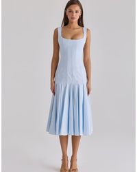House Of Cb - Soretta Pleated Lace Up Cotton Midi Dress - Lyst