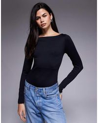 ASOS - Body Ceñido De Manga Larga Con Cuello Barco De Poliamida De - Lyst