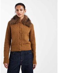 New Look - Faux Fur Collar Cardigan - Lyst