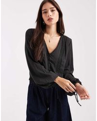 ASOS - Textured Long Sleeve Lace Insert Blouse - Lyst