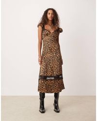 Free People - Leopard Print Lace Edge Midi Dress - Lyst