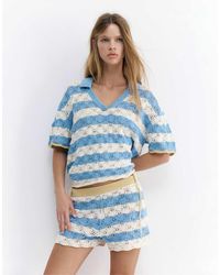 Pull&Bear - Polo Pallido All'Uncinetto A Righe - Lyst