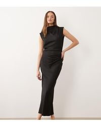 ASOS - Asos Design Tall Satin High Neck Pleated Bodice Midi Dress - Lyst