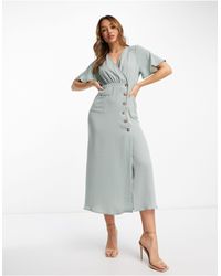 ASOS - Wrap Button Skirt Midi Dress With Pocket Detail - Lyst