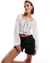 Miss Selfridge - Broderie Contrast Ribbon Trim Detail Blouse - Lyst