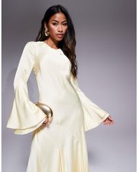 ASOS - Long Sleeve Satin Maxi Dress With Full Skirt And Godet - Lyst