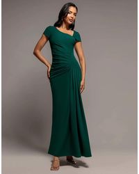 Goddiva - Cap Sleeve Pleated Asymmetric Maxi Dress - Lyst