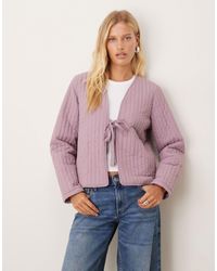 Vila - Tie Front Quilted Jacket - Lyst