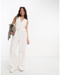 ASOS - 2 In 1 Linen Look Waistcoat Jumpsuit In -white - Lyst