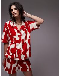TOPSHOP - Camisa Roja De Corte Cuadrado Con Estampado Abstracto De Tejido Rizado De (Parte De Un Conjunto) - Lyst
