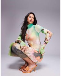 AFRM - Vestito Midi A Maniche Lunghe A Fiori Con Collo Alto - Lyst