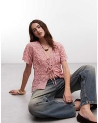 Reclaimed Vintage - Textured Sheer Tie Front Top With Lace Trims - Lyst