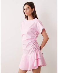 ASOS - Short Sleeve Mini Dress With Ruching Tie Waist Detail - Lyst