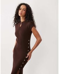 Miss Selfridge - Knitted Mandari Collar Midi Dress With Tie Side Detail - Lyst