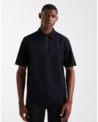 Fred Perry - Camisa Negra Con Cuello Tipo Polo Con Cremallera De - Lyst