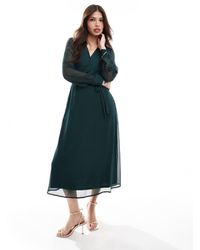 Vila - Midi Jurk Met Lange Mouwen En V-Hals - Lyst